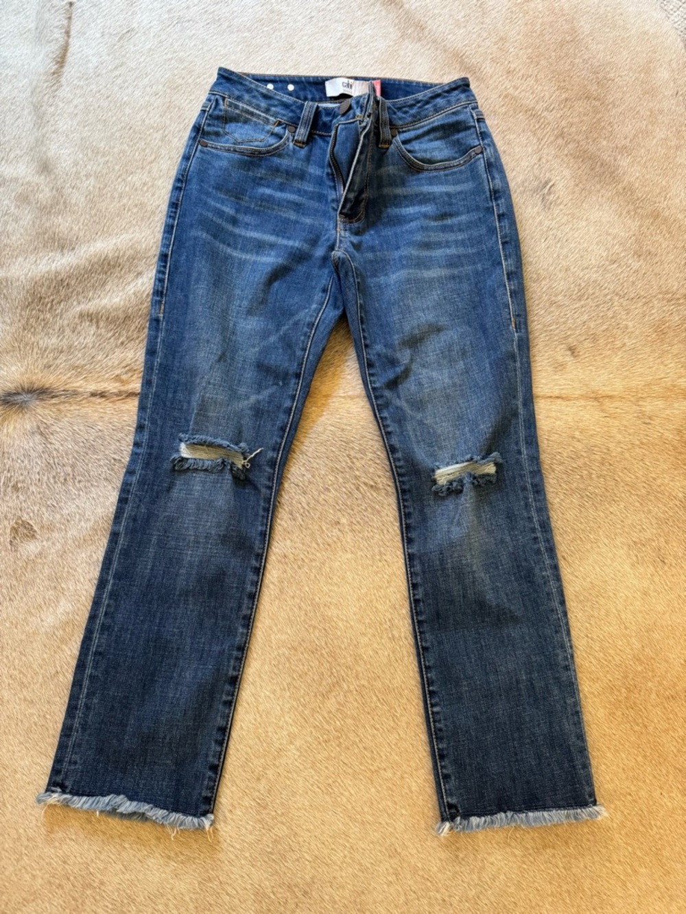 CAbi Slim Boyfriend Distressed Jean Size 0
